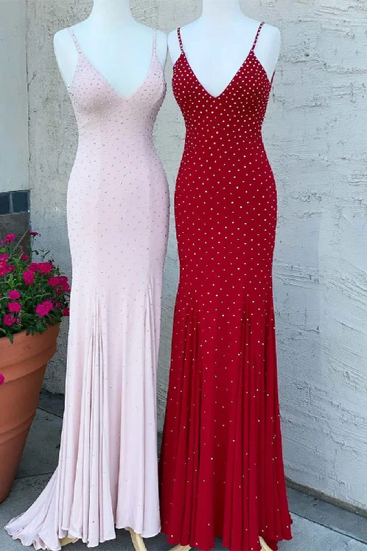Daily Deals Elegant Spaghetti Straps Pink Long Prom Dress