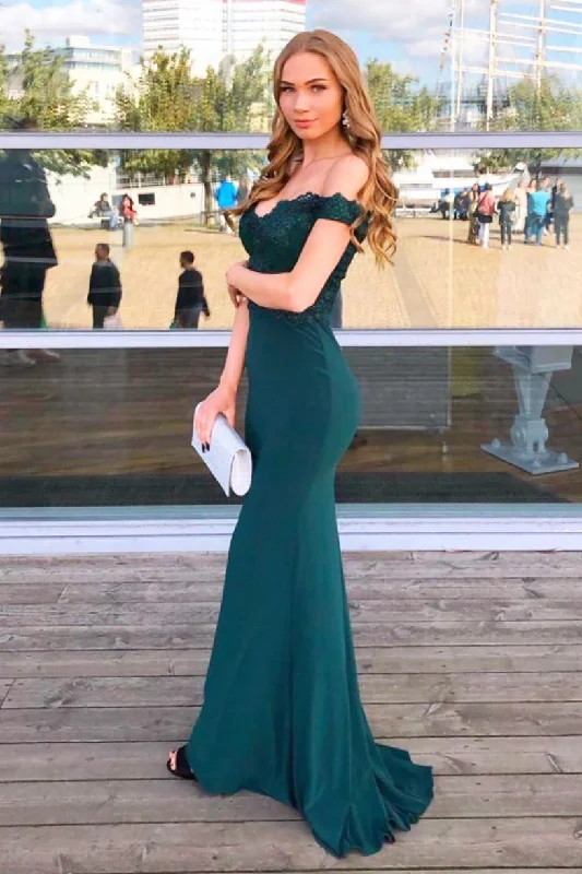 Loyalty Reward Off the Shoulder Mermaid Hunter Green Formal Dress