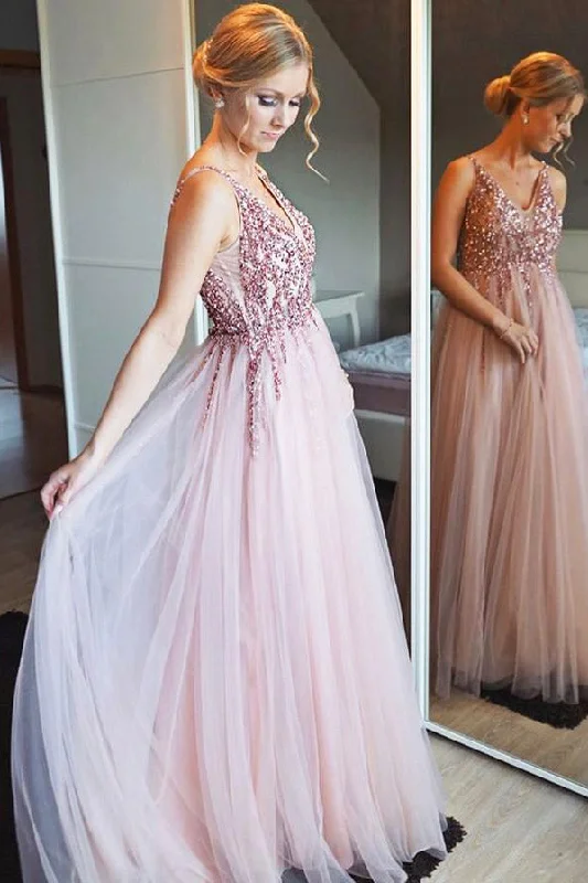 Incredible Offers Sparkly Pink Long Prom Dress with Beaded Top