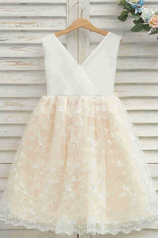 Savings Bonanza A-Line Champagne Lace Flower Girl Dress