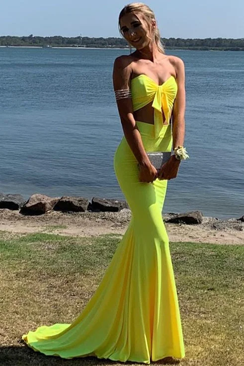 Quick Sale Two Piece Sweetheart Mermaid Yellow Prom Dress