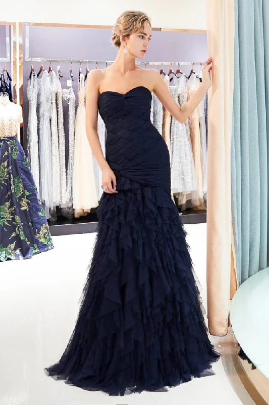Seasonal Clearance Sweetheart Criss Cross Mermaid Dark Navy Evening Dress