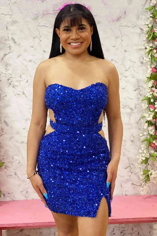 Closeout Cutout Waist Royal Blue Strapless Mini Homecoming Dress