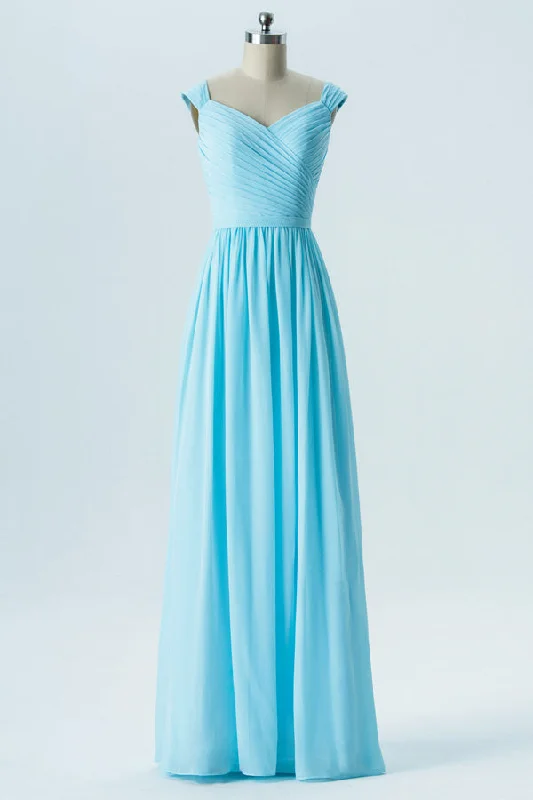 While Supplies Last Chiffon Light Blue Wide Straps Long Bridesmaid Dress