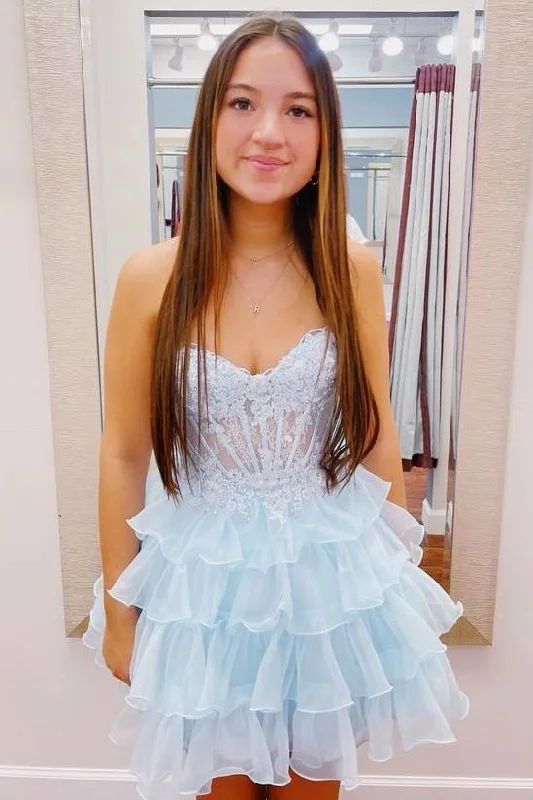 Loyalty Reward Strapless Applique A-Line Ruffle Homecoming Dress