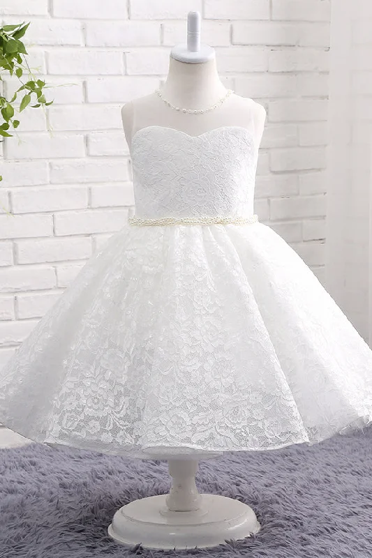 Reduced Prices Lace Flower Girl Dress with Pearl