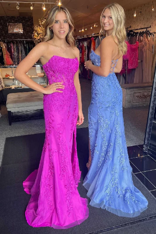 Deep Discounts Strapless Lace Corset Mermaid Slit Long Prom Dress