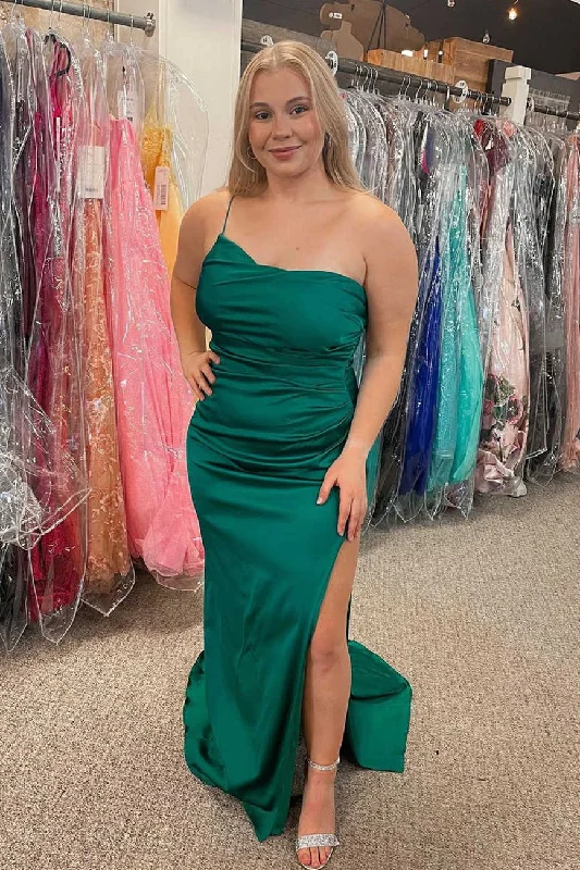 Limited Availability Simple Side Slit Green Satin Long Prom Dress