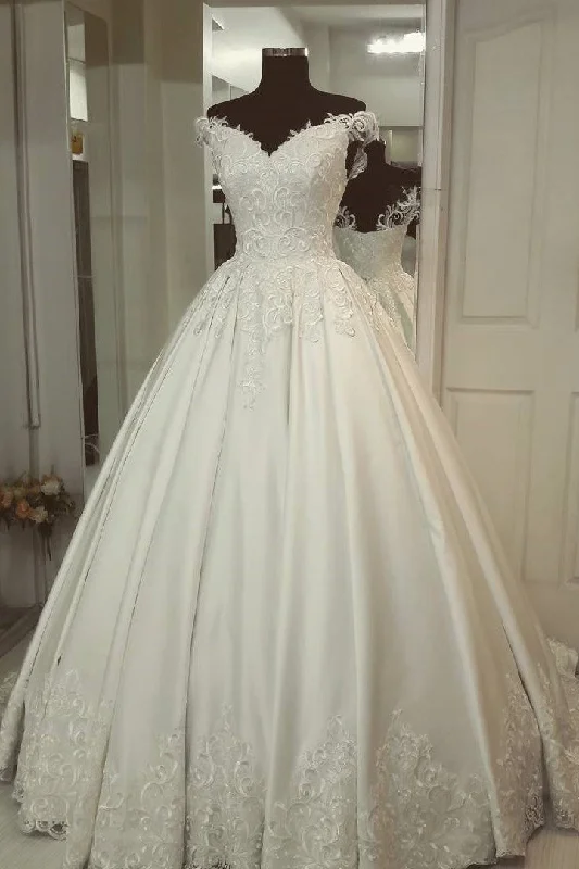 Price Fest Princess Off-the-Shoulder Ivory Wedding Gown with Appliques