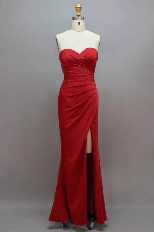 Super Sale Sweetheart Pleated Red Long Bridesmaid Dress
