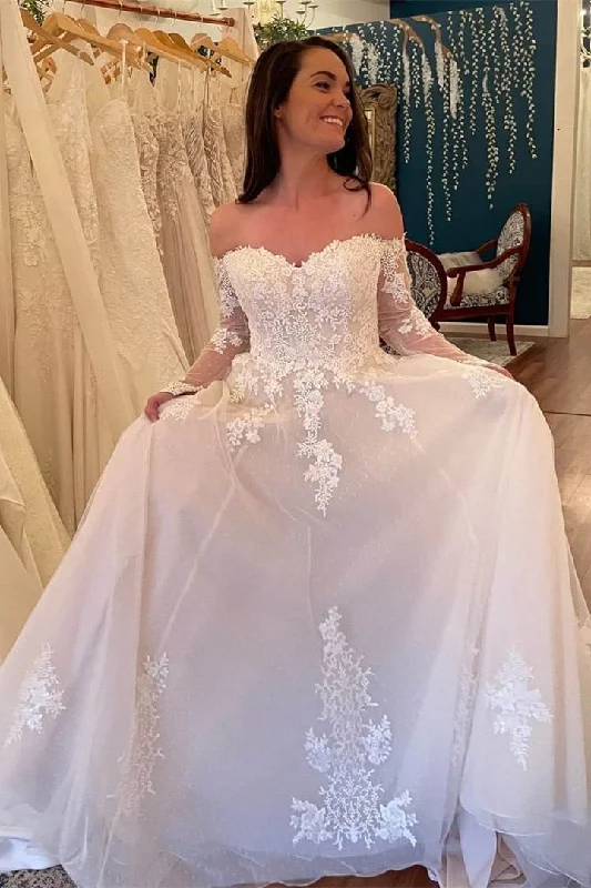 Time-Limited Offer Sweetheart Long Sleeves White Long Wedding Dress
