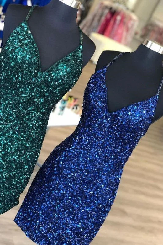 Take Advantage Tight Sequins Royal Blue Homecoming Dress