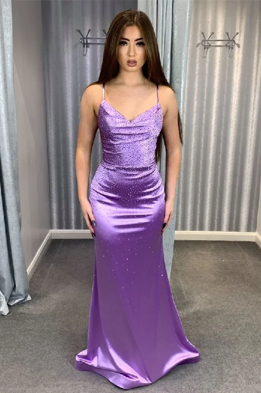Mega Deal V-Neck Lilac Beaded Long Prom Dress