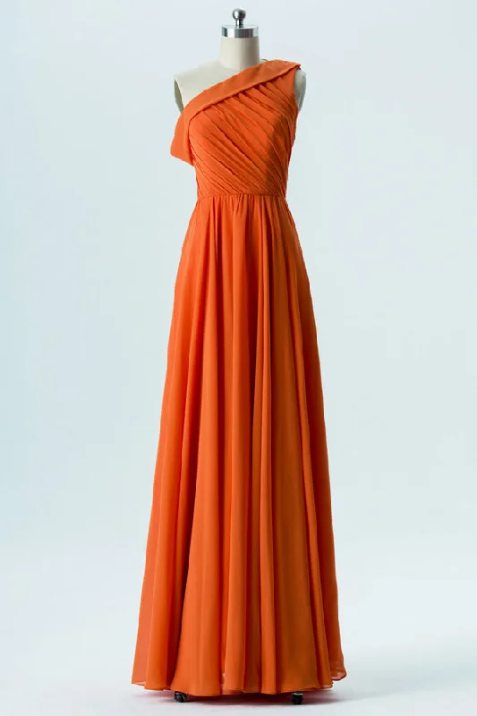 Sneak Peek Sale Burnt Orange One Shoulder Pleated Bridesmaid Dress