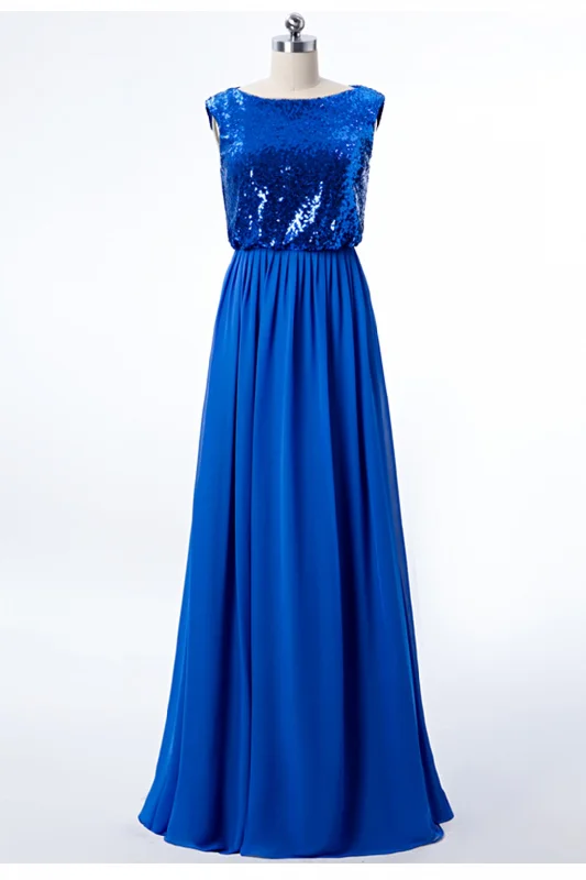Price Rollback Royal Blue Blouson Bodice Long Bridesmaid Dress