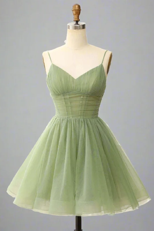 Special Promotion A-Line V-Neck Sage Green Pleated Short Homecoming Dress
