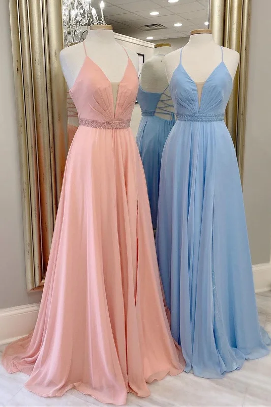 New Markdowns Simple Pink Straps A-Line Long Prom Dress