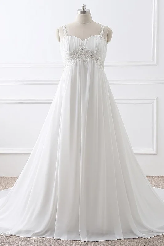 Unbeatable Prices A-line Straps Empire Long White Bridesmaid Dress with Beads