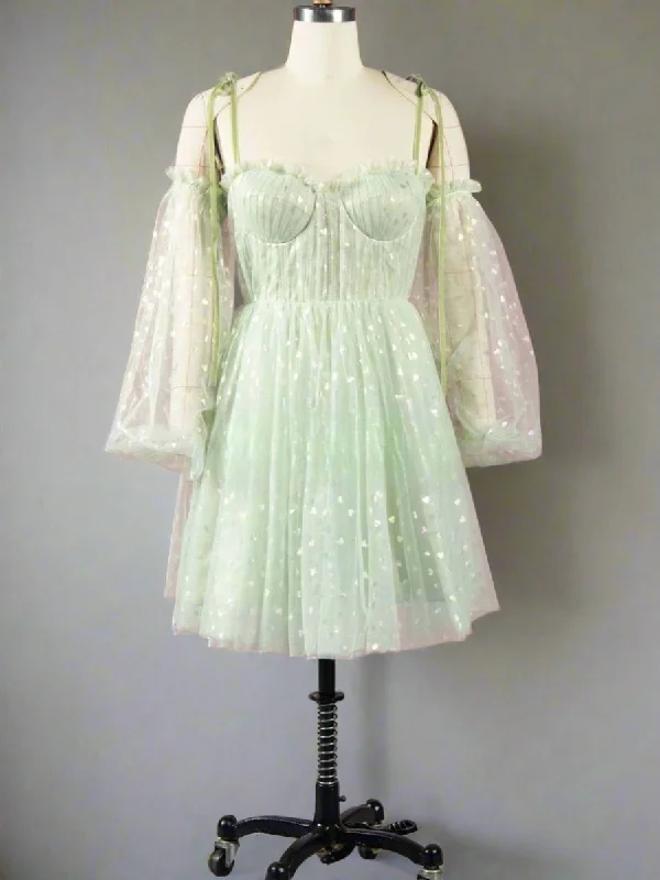 Early Access Sweetheart Mint Green Hearty Short Party Dress with Sleeves