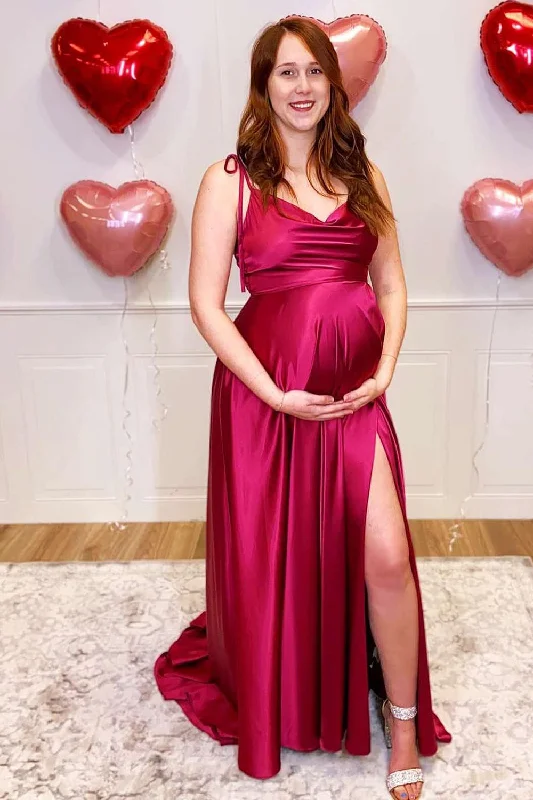 Limited Availability Tie Shoulder Burgundy A-Line Pregnant Bridesmaid Dress