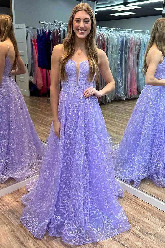 Holiday Sale Gorgeous Lavender Straps Embroidery Long Prom Dress