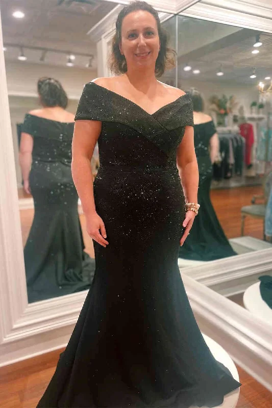 Today’s Deal Mermaid Off the Shoulder Black Crystal Mother of Bride Dress