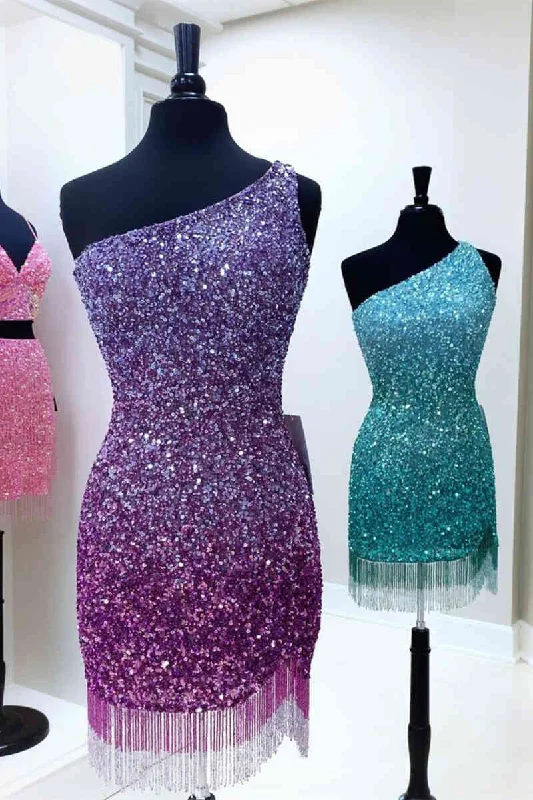 Limited Time Offer Fringe Hem Purple Sequins Bodycon Homecoming Dress