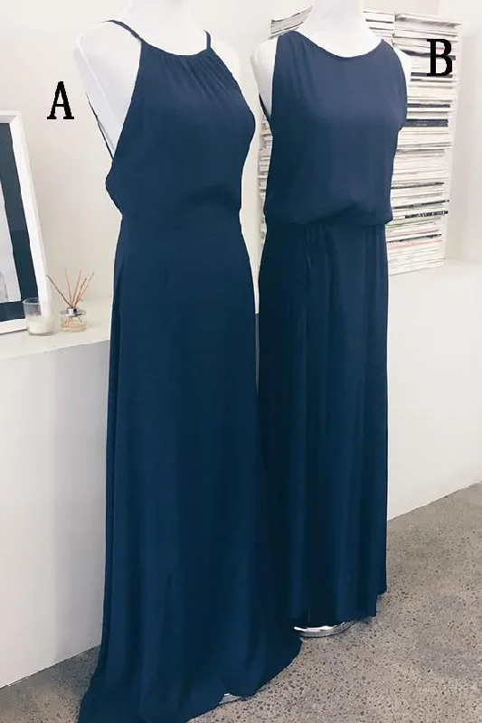 Exclusive Preview Simple Navy Blue Long Bridesmaid Wedding Party Dress