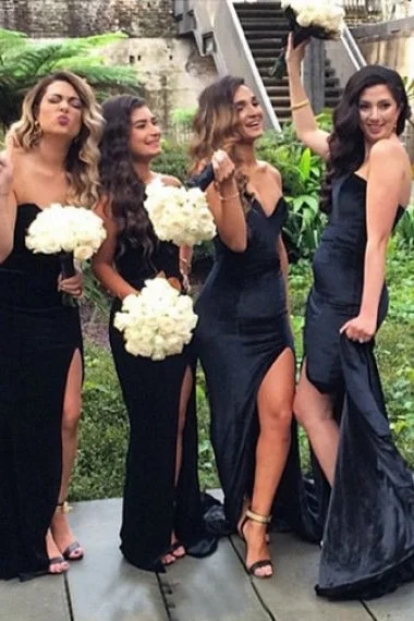 Loyalty Reward Slit Sweetheart Mermaid Long Black Bridesmaid Dress