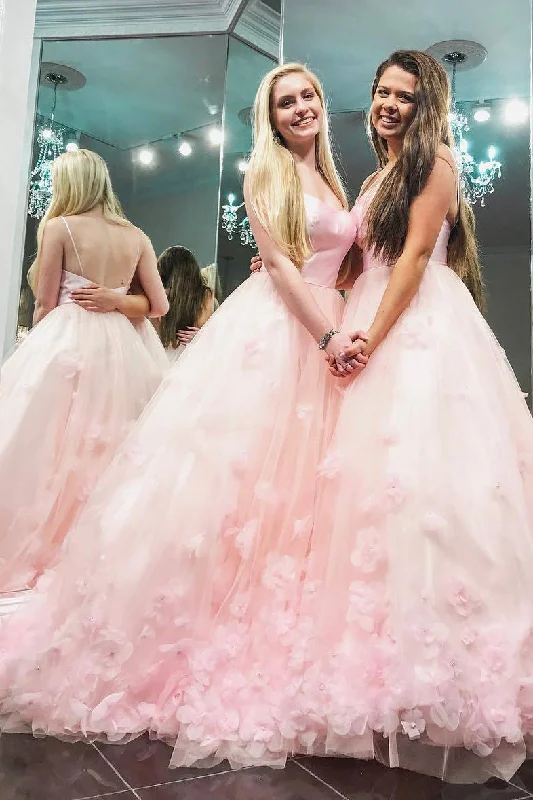 Grand Opening Sale Princess Spaghetti Straps Appliques Pink Long Prom Dress