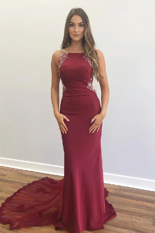 Get It Before It’s Gone Elegant Beaded Mermaid Red Long Prom Dress with Appliques