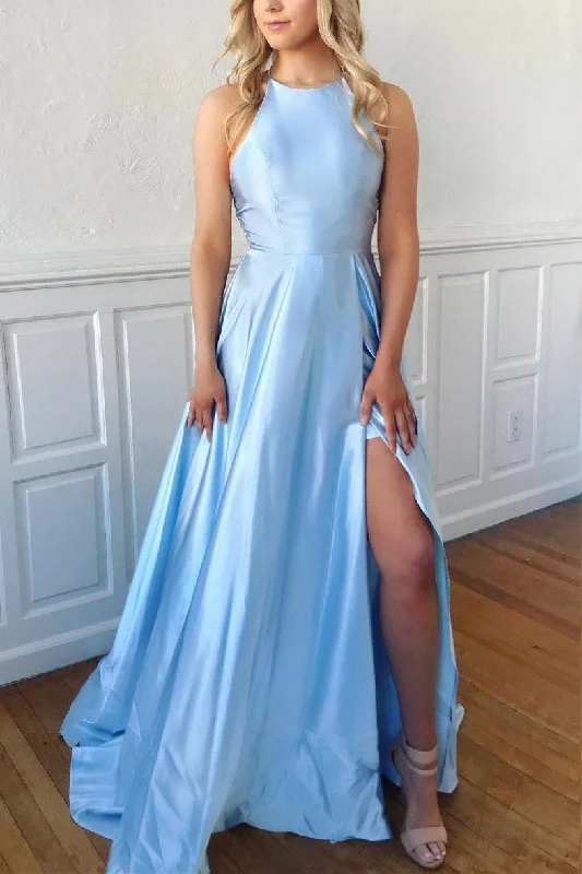 The Best Prices Light Sky Blue Long Prom Dress with Lace Up Back