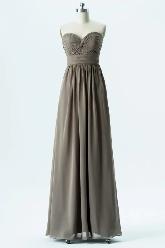 New Arrival Sweetheart Taupe Pleated Bodice Long Bridesmaid Dress