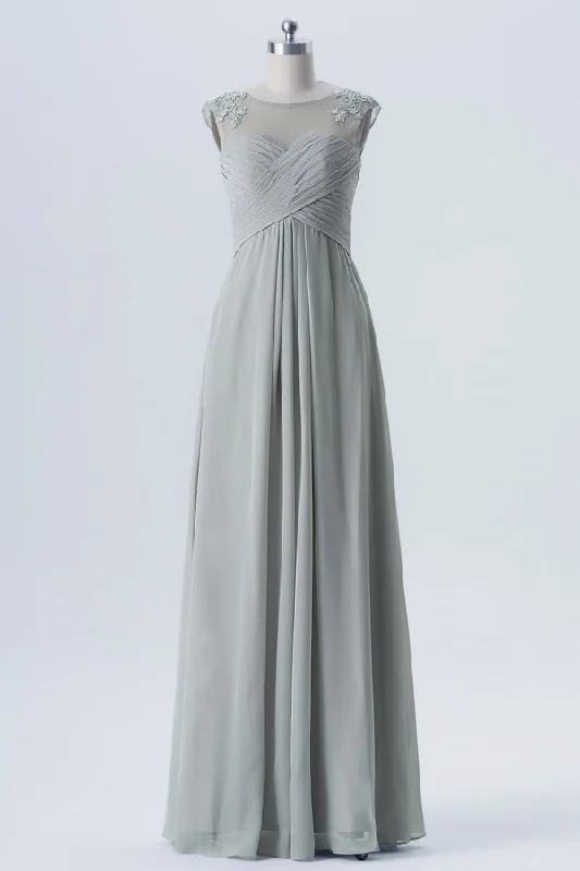 Discount Deals Light Grey Crew Neck Bridesmaid Dress with Appliques