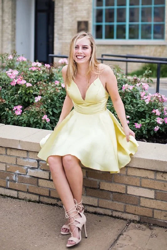 Crazy Deals Spaghetti Straps Short Yellow Homecoming Dress