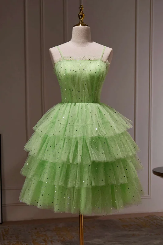 Can't Miss Straps Mint Green Layered Short Party Dress with Stars