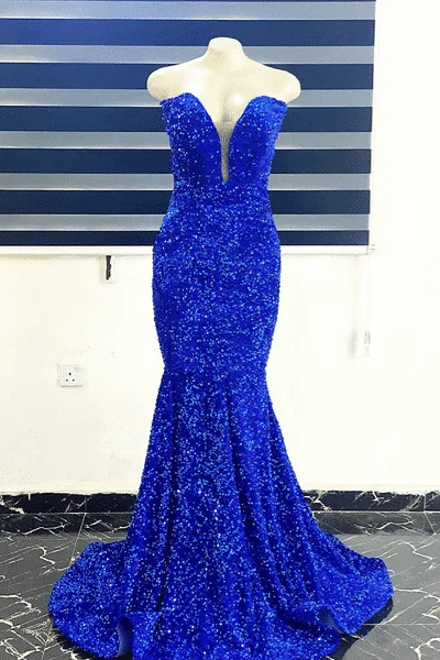 Steals and Deals Royal Blue Sequins Strapless Mermaid Long Prom Dress