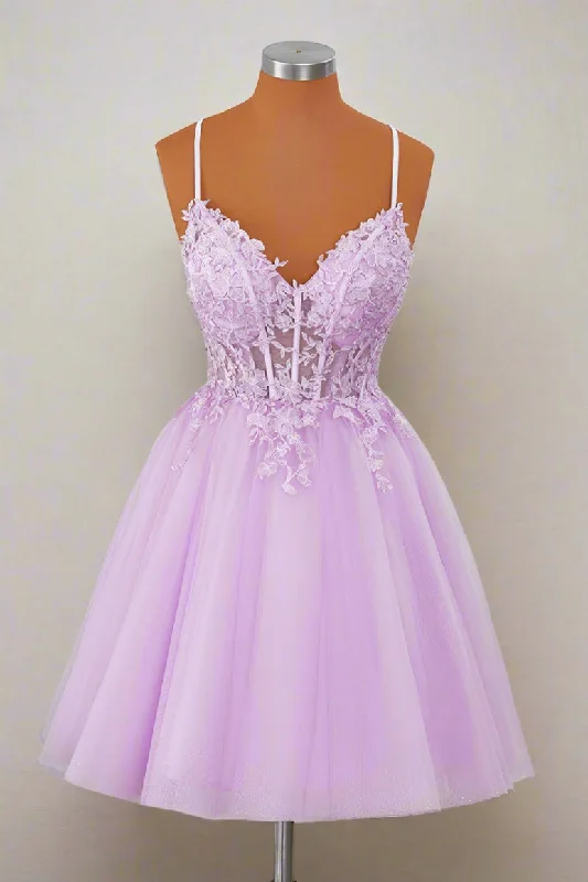 Today’s Deal Princess Lavender Straps Appliques Short Party Dress