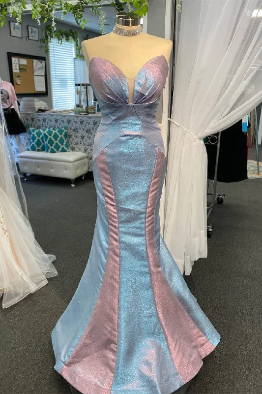 Clearance Items Mermaid Glitter Strapless Long Formal Dress