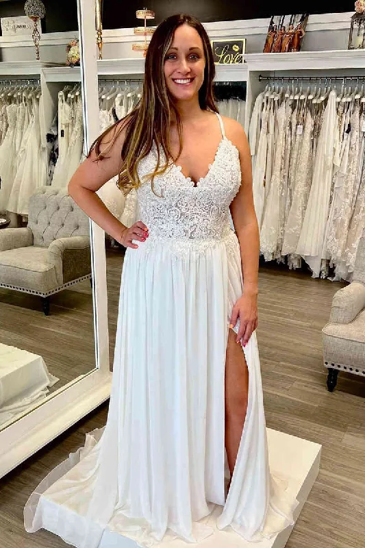Deal Dash Straps Lace Top White A-Line Wedding Dress
