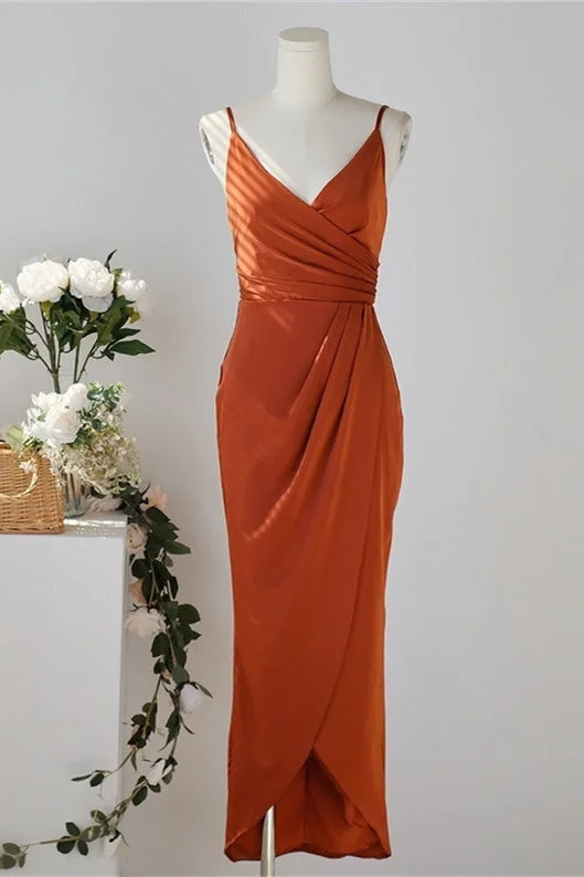 Special Price Pleated Pumpkin Sheath Bridesmaid Dress with Belt