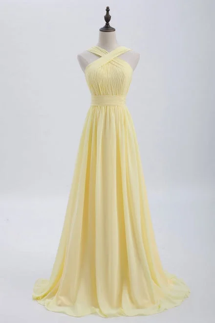 Major Savings A-Line Yellow Chiffon Long Bridesmaid Dress