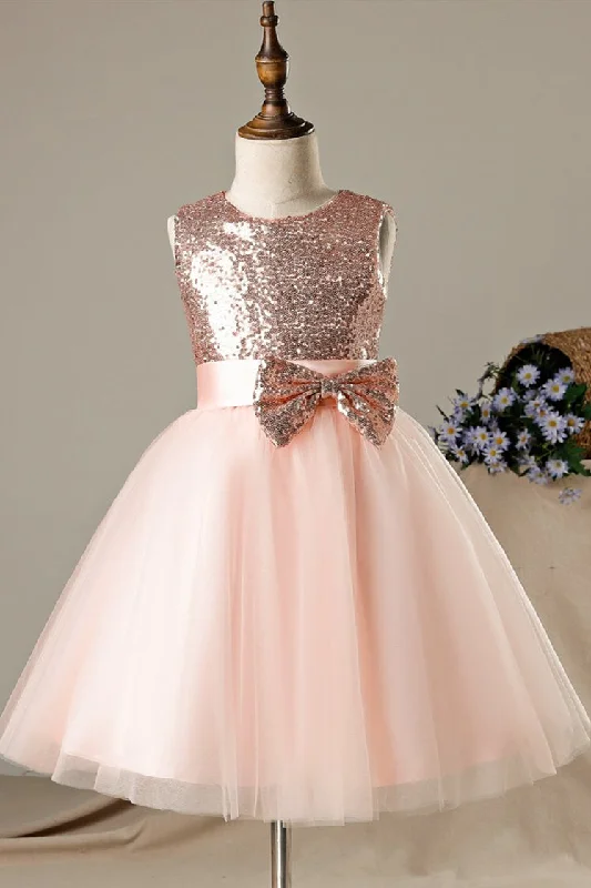 Instant Discount Cute Toddler Pink Flower Girl Dress with Bowknot