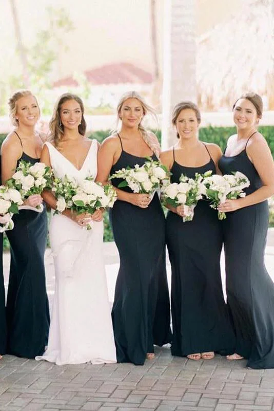 Today’s Special Mermaid Straps Black Long Bridesmaid Dress