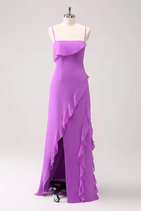 Steals and Deals Lilac Strap Ruffle Slit Maxi Dress