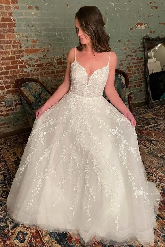 Limited Stock Spaghetti Straps White Appliqued Wedding Gown