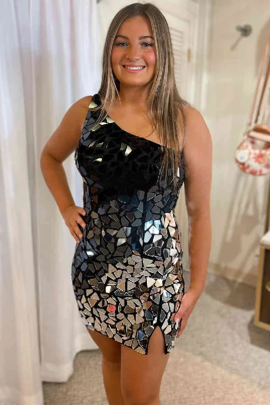 Today’s Deal Black and Silver Cut Mirror Sequins Bodycon Homecoming Dress