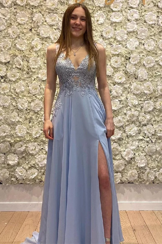 Price Drop Alert Doublue V-Neck Lilac Appliqued Long Prom Dress