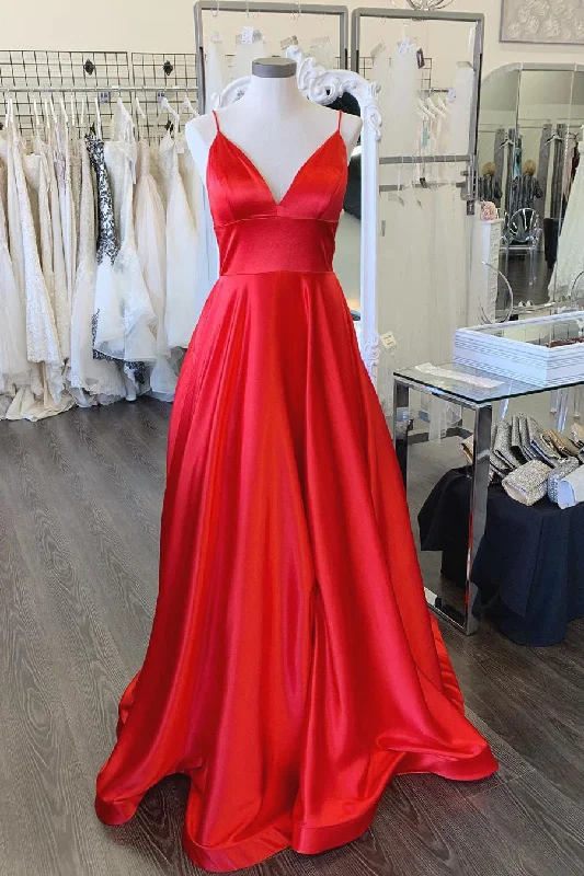 Hurry In Simple A-Line Spaghetti Straps Red Long Prom Dress