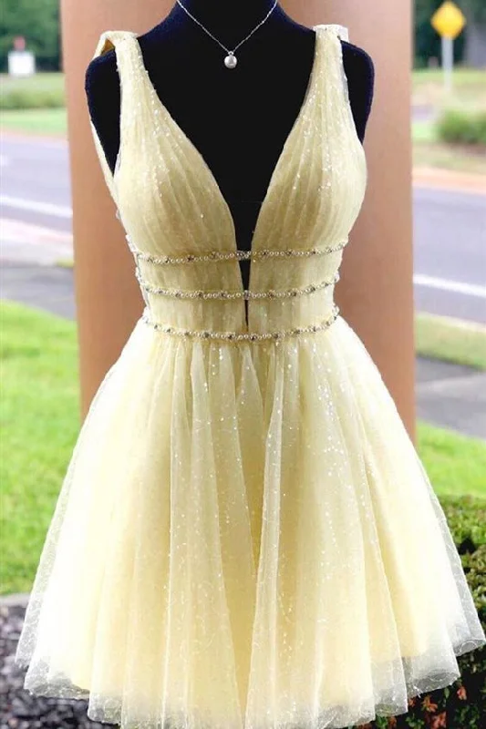 Fantastic Deals Glitter Short Yellow Sequined Homecoming Dress with Belts